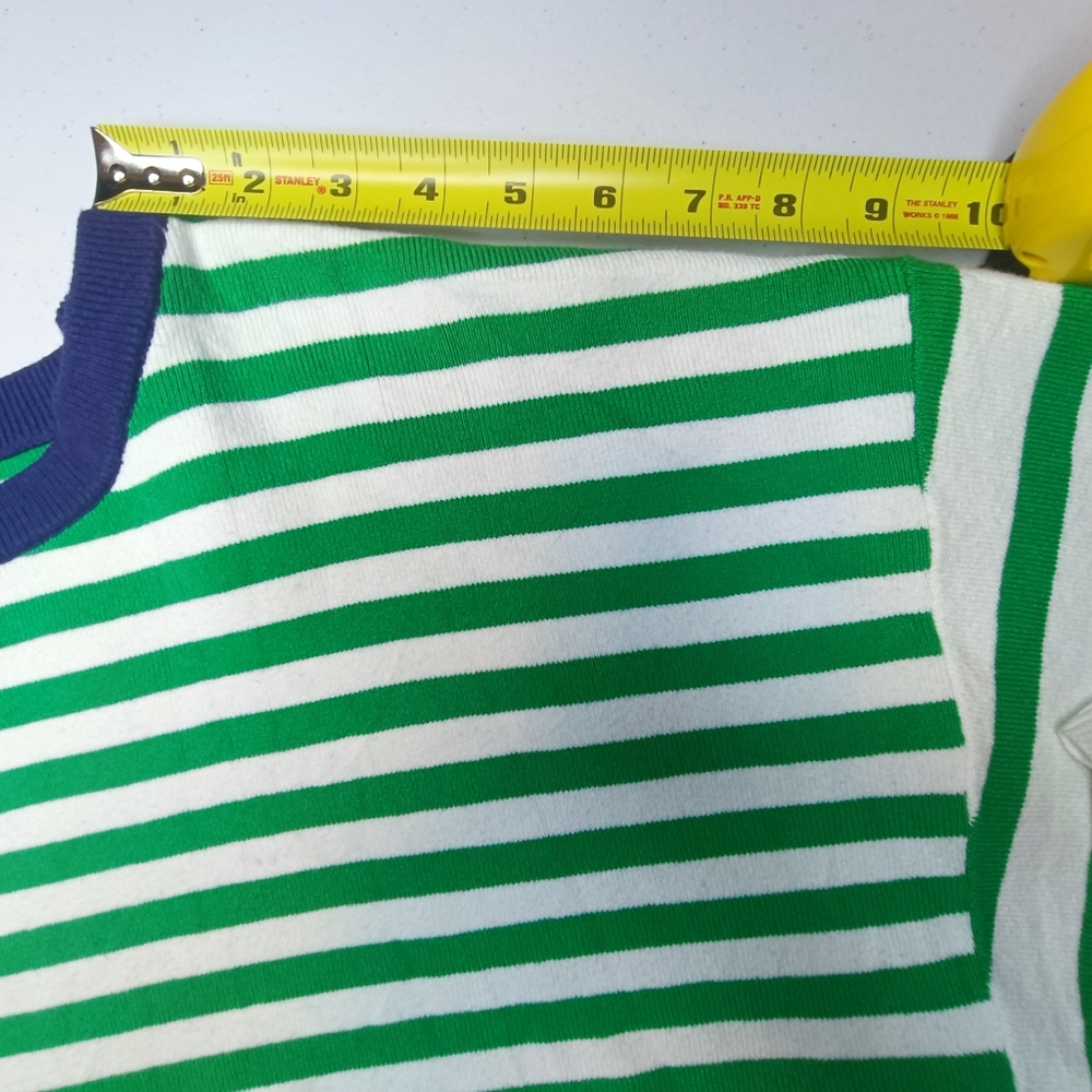 Daily Practice Preppy Boxy Cropped Striped Green and White Crew Neck Sweater 1X - Picture 10 of 13